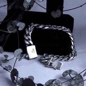 VTG HEAVY Taxco Mexico 925 Sterling Silver Curb Link Bracelet 85g Mens 9.75in
